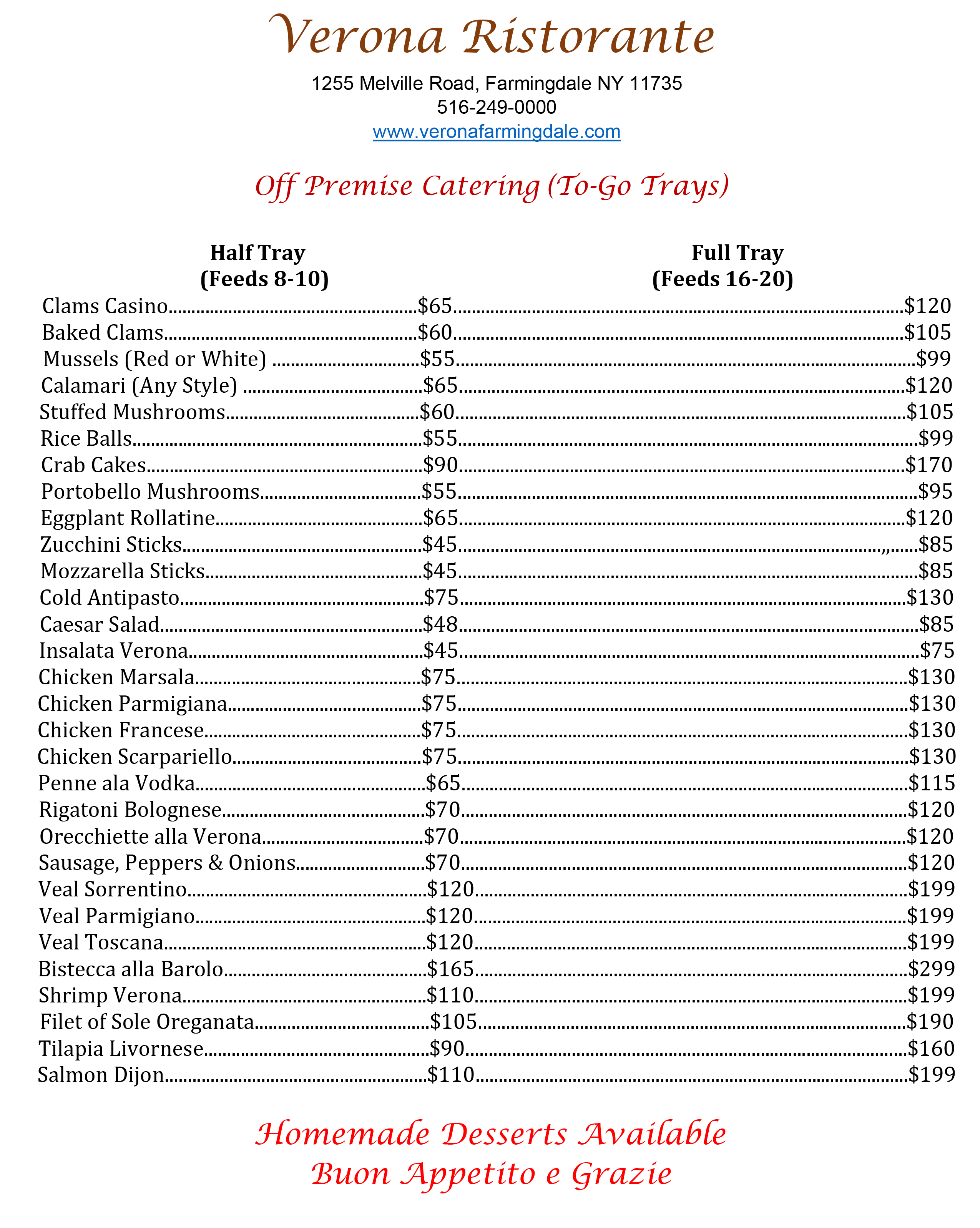 Catering Trays ToGo Verona Risorante Farmingdale